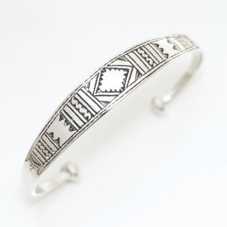 Bijoux ethniques touareg bracelet en argent 925 massif homme femme enfant gourmette plat jonc ouvert grav - Niger 020