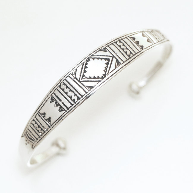 Bracelet argent massif 925 touareg gourmette jonc plat losange - Niger 020