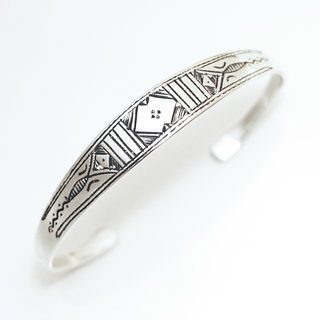 Bijoux ethniques touareg bracelet en argent 925 massif homme femme enfant gourmette plat jonc ouvert grav - Niger 022