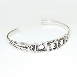 Bijoux ethniques touareg bracelet en argent 925 massif homme femme enfant gourmette plat jonc ouvert grav - Niger 023 b