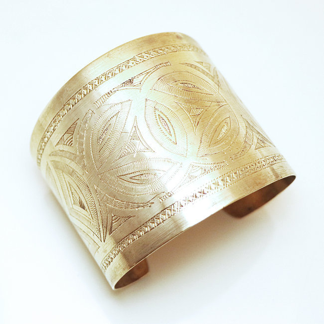 Bracelet manchette large gravé en bronze doré - Mauritanie 012