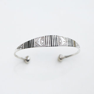 Bijoux touareg ethniques bracelet en argent 925 homme femme enfant gourmette jonc ouvert souple plat et bois d'bne - Niger 024 c