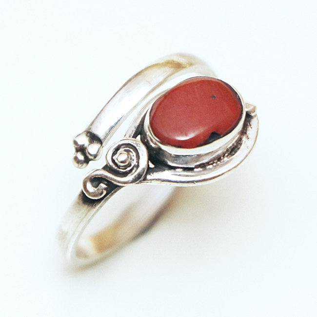 Bague filigranes réglable argent 925 et Corail - Inde 074