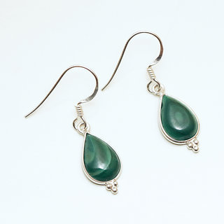 Bijoux Indiens Ethniques boucles d'oreilles argent 925 et pierre fine pendante perle goutte - Inde 021 Malachite