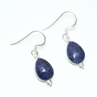Bijoux Indiens Ethniques boucles d'oreilles argent 925 et pierre fine pendante perle goutte - Inde 021 Corindon Saphir Bleu