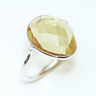 Bijoux ethniques Indiens bague facette argent 925 et pierre fine Citrine - 001 