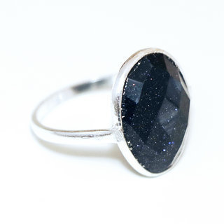 Bijoux ethniques Indiens bague facette argent 925 et pierre fine Pierre de Soleil Bleue - 001  b