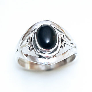 Bijoux ethniques Indiens bague en argent 925 fine femme filigranes pierre fine ovale Onyx - Inde 062 b