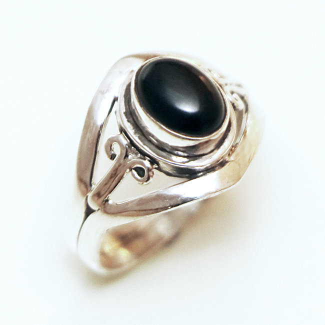 Bague fine filigranes argent 925 et Onyx - Inde 062