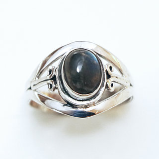 Bijoux ethniques Indiens bague en argent 925 fine femme filigranes pierre fine ovale Labradorite - Inde 062 b