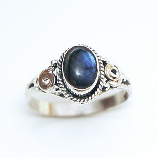 Bijoux ethniques Indiens bague en argent 925 femmes filigranes spirales et pierres semi-prcieuses fine ovale Labradorite - Inde 063Sc