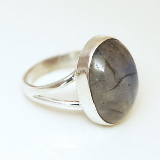 Bijoux ethniques Indiens bague argent 925 et pierre fine ovale Labradorite - Inde 061 b