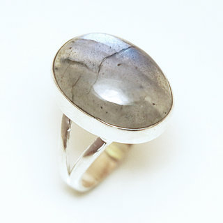 Bijoux ethniques Indiens bague argent 925 et pierre fine ovale Labradorite - Inde 061