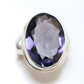 Bijoux ethniques Indiens bague argent 925 et pierre fine ovale amthyste violet mauve - Inde 103 c