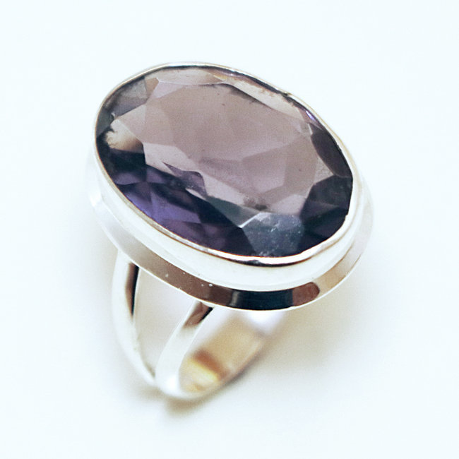 Bague ovale cabochon argent 925 et Cristal violet Améthyste - Inde 103