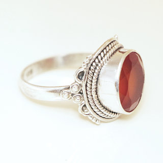 Bijoux ethniques Indiens bague filigranes argent 925 et pierre fine ovale - 098 Cornaline orang b