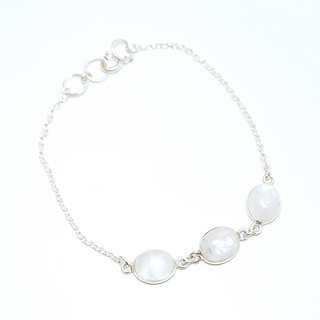 Bijoux Indiens Ethniques bracelet en argent 925 chane femme rang 3 pierres fine ovales rglable - Inde 007 Pierre de Lune