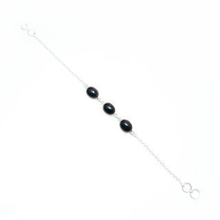 Bijoux Indiens Ethniques bracelet en argent 925 chane femme rang 3 pierres fine ovales rglable - Inde 007 Onyx noir b