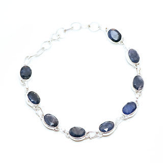 Bijoux Indiens Ethniques bracelet argent 925 femme rang de pierre fine ovale rglable ajustable corindon saphir bleu - Inde 008