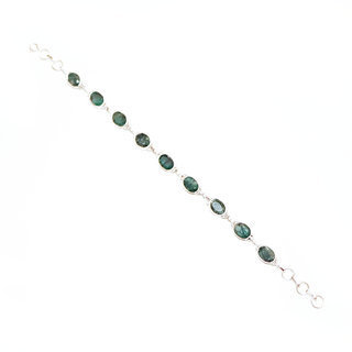Bijoux Indiens Ethniques bracelet argent 925 femme rang de pierre fine ovale rglable ajustable corindon Emeraude vert - Inde 008 b