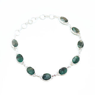 Bijoux Indiens Ethniques bracelet argent 925 femme rang de pierre fine ovale rglable ajustable corindon Emeraude vert - Inde 008