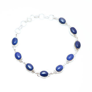 Bijoux Indiens Ethniques bracelet argent 925 femme rang de pierre fine ovale rglable- Inde 009 Lapis-Lazuli