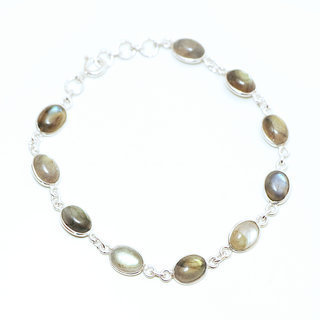 Bijoux Indiens Ethniques bracelet argent 925 rang pierre fine ovale rglable- Inde 001 Labradorite