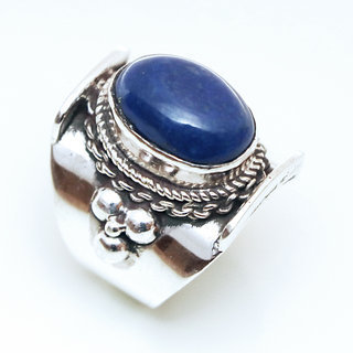 Bijoux ethniques indiens bague chevalire en argent massif 925 et pierre fine lapis lazuli grav filigrane npalais - 064 Npal