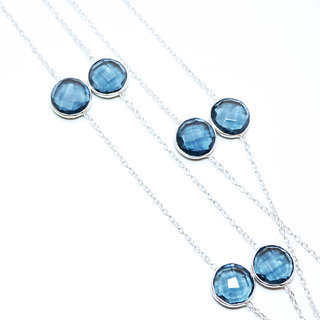 Bijoux Indiens Ethniques sautoir collier chaine en argent 925 pierres fines facettes rond - Inde 001 Iolite bleue b
