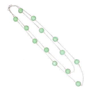 Bijoux Indiens Ethniques sautoir collier chaine en argent 925 pierres fines facettes rond - Inde 001 Cornaline verte