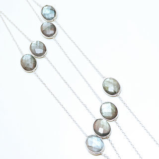 Bijoux Indiens Ethniques sautoir collier chane en argent 925 pierre fine losanges facettes - Inde 008 Labradorite b