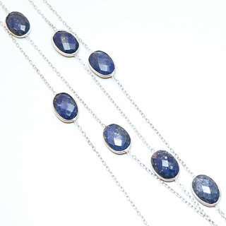 Bijoux Indiens Ethniques sautoir collier chane en argent 925 pierre fine losanges facettes - Inde 009 Lapis-Lazuli b