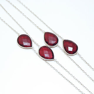 Bijoux Indiens Ethniques sautoir collier chane en argent 925 pierre fine gouttes facettes - Inde 010 Grenat rouge b