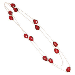 Bijoux Indiens Ethniques sautoir collier chane en argent 925 pierre fine gouttes facettes - Inde 010 Grenat rouge