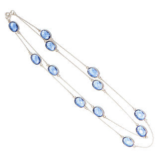 Bijoux Indiens Ethniques sautoir collier chane en argent 925 pierre fine losanges facettes - Inde 009 Iolite bleue