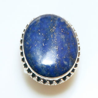 Bijoux ethniques indiens bague en argent 925 massif femme homme chevalire ovale longue filigranes perle grave et pierre fine Lapis-Lazuli bleu npalais - Npal 071 b