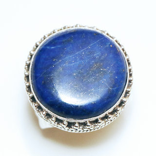 Bijoux ethniques indiens bague en argent 925 massif femme homme chevalire ronde filigranes perle grave et pierre fine Lapis-Lazuli bleu npalais - Npal 072 b