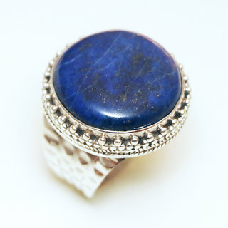 Bijoux ethniques indiens bague en argent 925 massif femme homme chevalire ronde filigranes perle grave et pierre fine Lapis-Lazuli bleu npalais - Npal 072