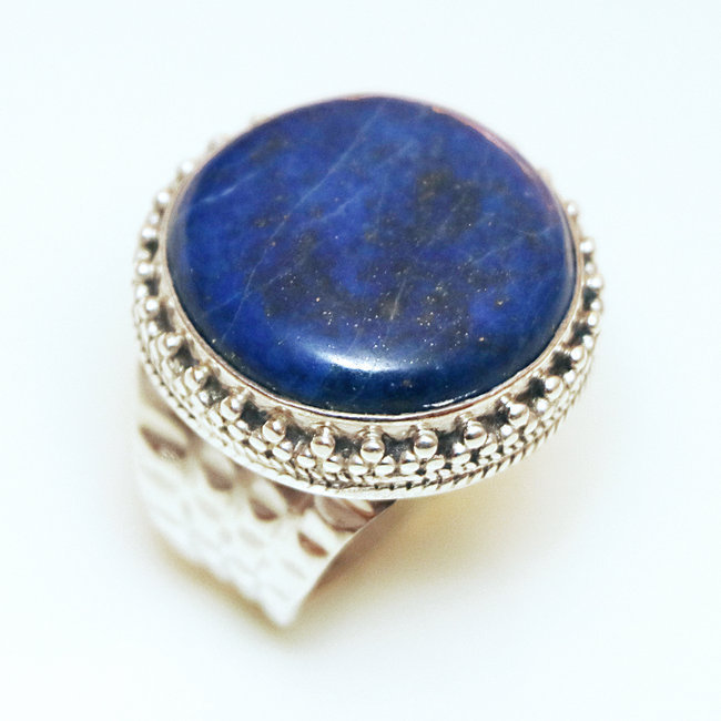 Bague chevalière ronde filigranes argent 925 et Lapis-Lazuli - Népal 072