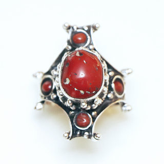Bijoux ethniques indiens bague chevalire en argent massif 925 Croix Tibtaine pierre fine corail grav filigrane npalais - 66R Npal Tibet b