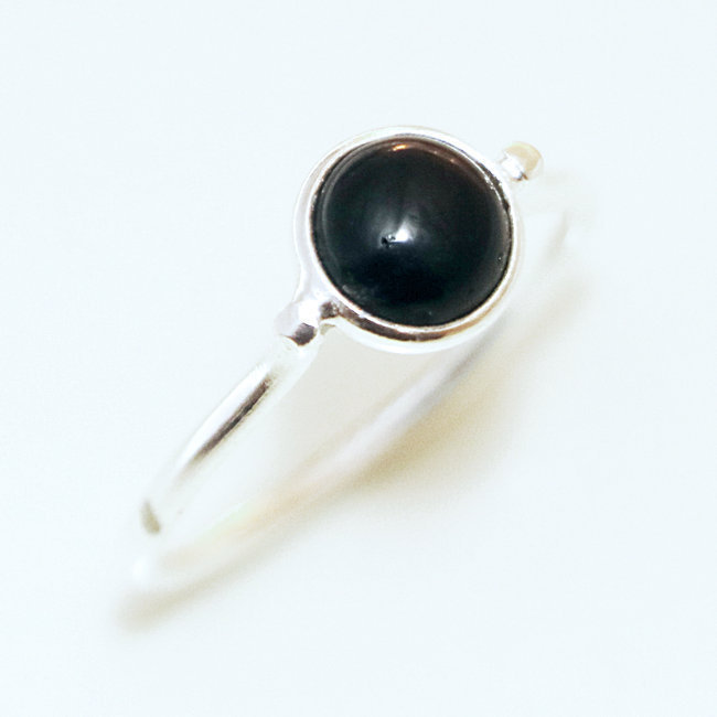 Bague fine ronde argent 925 et Onyx noir - Inde 102