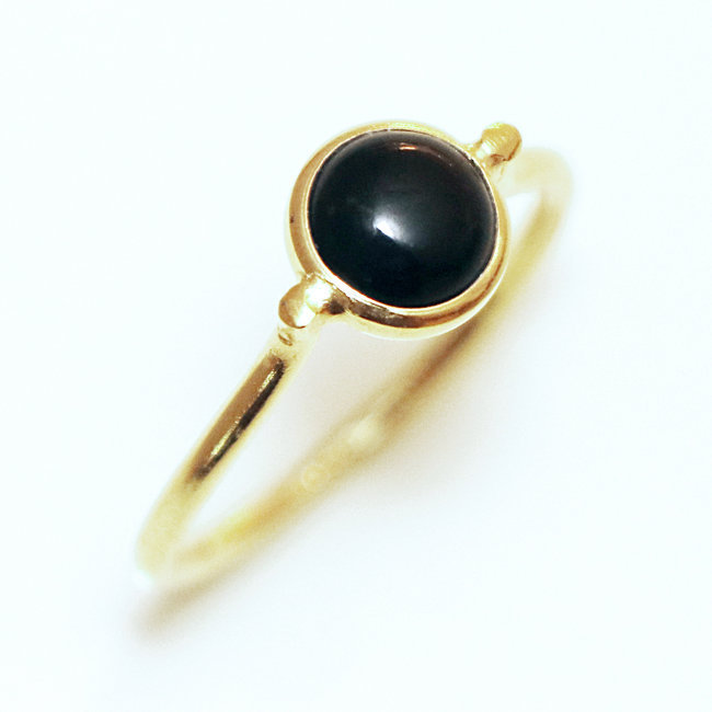 Bague fine ronde argent 925 doré or fin et Onyx noir - Inde 102O