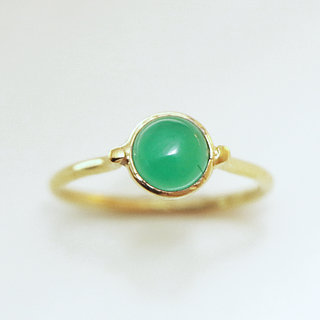 Bijoux ethniques Indiens bague fine en argent 925 plaqu or minimaliste femme design pierre semi-prcieuse agate verte - Inde 102O b