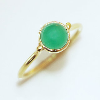 Bijoux ethniques Indiens bague fine en argent 925 plaqu or minimaliste femme design pierre semi-prcieuse agate verte - Inde 102O