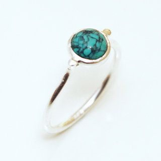 Bijoux ethniques Indiens bague fine en argent 925 minimaliste femme design pierre semi-prcieuse turquoise - Inde 102