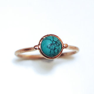 Bijoux ethniques Indiens bague fine en argent 925 plaqu or rose vermeil minimaliste femme design pierre semi-prcieuse turquoise - Inde 102R b