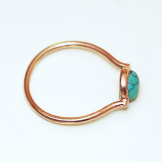 Bijoux ethniques Indiens bague fine en argent 925 plaqu or rose vermeil minimaliste femme design pierre semi-prcieuse turquoise - Inde 102R c