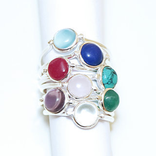 Bijoux ethniques Indiens bague fine en argent 925 minimaliste femme design pierre semi-prcieuse Pierre de Soleil bleue - Inde 102 d