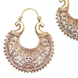 Bijoux Indiens Ethniques boucles d'oreilles croles dores filigranes boho gipsy bhome en bronze dor or grav - Inde 016 b