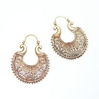 Bijoux Indiens Ethniques boucles d'oreilles croles dores filigranes boho gipsy bhome en bronze dor or grav - Inde 016 a